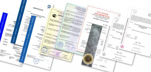Collage ausgewählter Zertifikate von AMS Technology